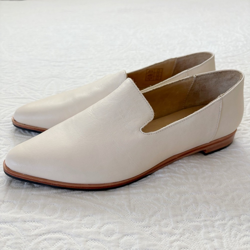 Patina Portland Leather Goods Pointed Toe Loafers Slip On Flats, Bone Cream Sz 9